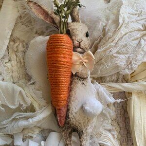EASTER SPRING ANY TIME WHITE RABBIT WITH A GREAT BIG CARROT ORNAMENT*ADORABLE
